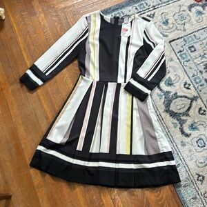 H&M long sleeve pleated multi color dress